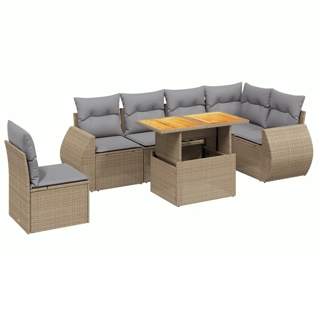 Set Divani da Giardino 7 pz con Cuscini Beige in Polyrattan 3272221