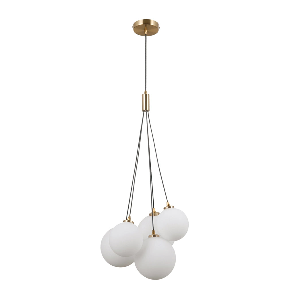 Lampadario ottone sfere vetro bianco 5xG9 Italux Perlos