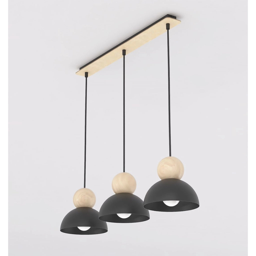 Lampada a sospensione KAKI in acciaio nero e legno