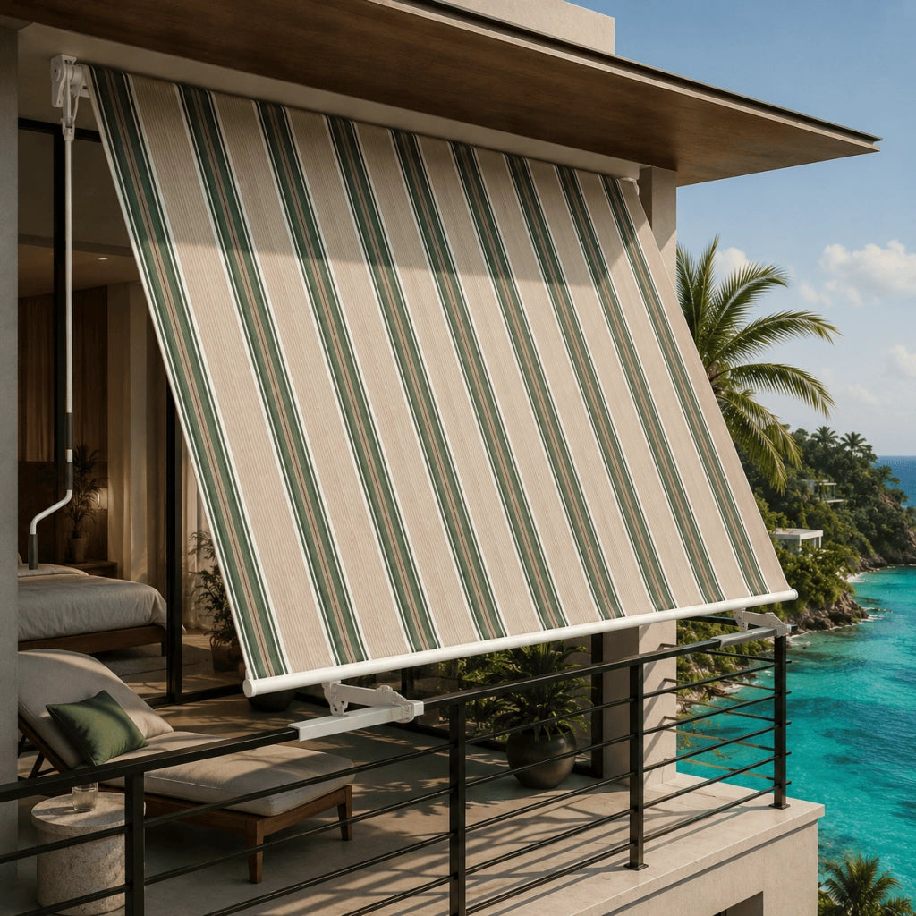 Tenda Da Sole Struttura In Alluminio Tessuto In Poliestere 280G Protezione Solare Privacy Per Balcone Terrazza Veranda E Contesti Esterni 295x250x50 Cm Beige E Verde