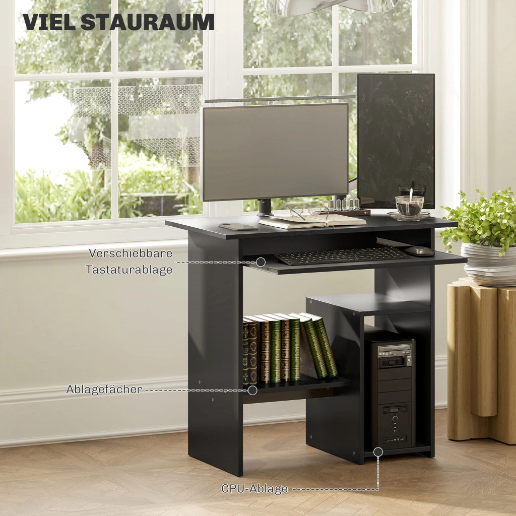 Scrivania lineare con ripiano estraibile per tastiera, scomparto computer e 2 vani aperti per ufficio 80 × 45 × 75 cm