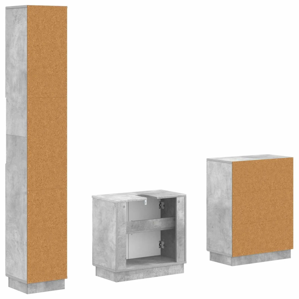 Set di armadietti da bagno in 3 pezzi HOORN Grigio Cemento 3417471