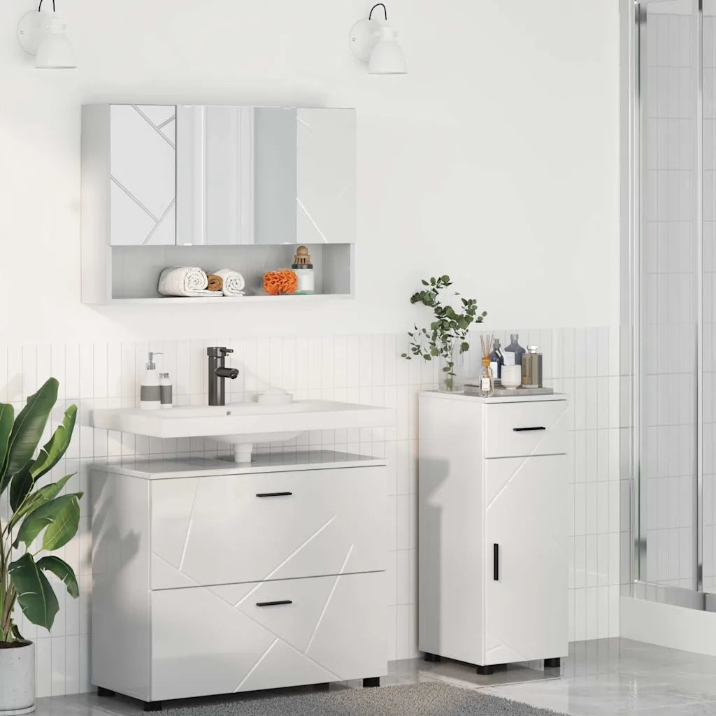 Set di mobili per il bagno con cassetto 3 pcs Bianco Lucido 3393037
