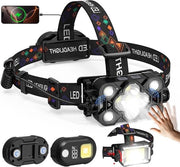 Lanterna frontale con 50.000 lumen, IP44 impermeabile e ricaricabile via USB - Con sensore e modalità SOS per jogging, campeggio, ciclismo, escursioni e pesca (nero)