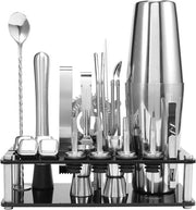 Set di Shaker per Cocktail con 23 accessori in acciaio inossidabile, kit di bar con standard in acrilico e libretto di ricette.