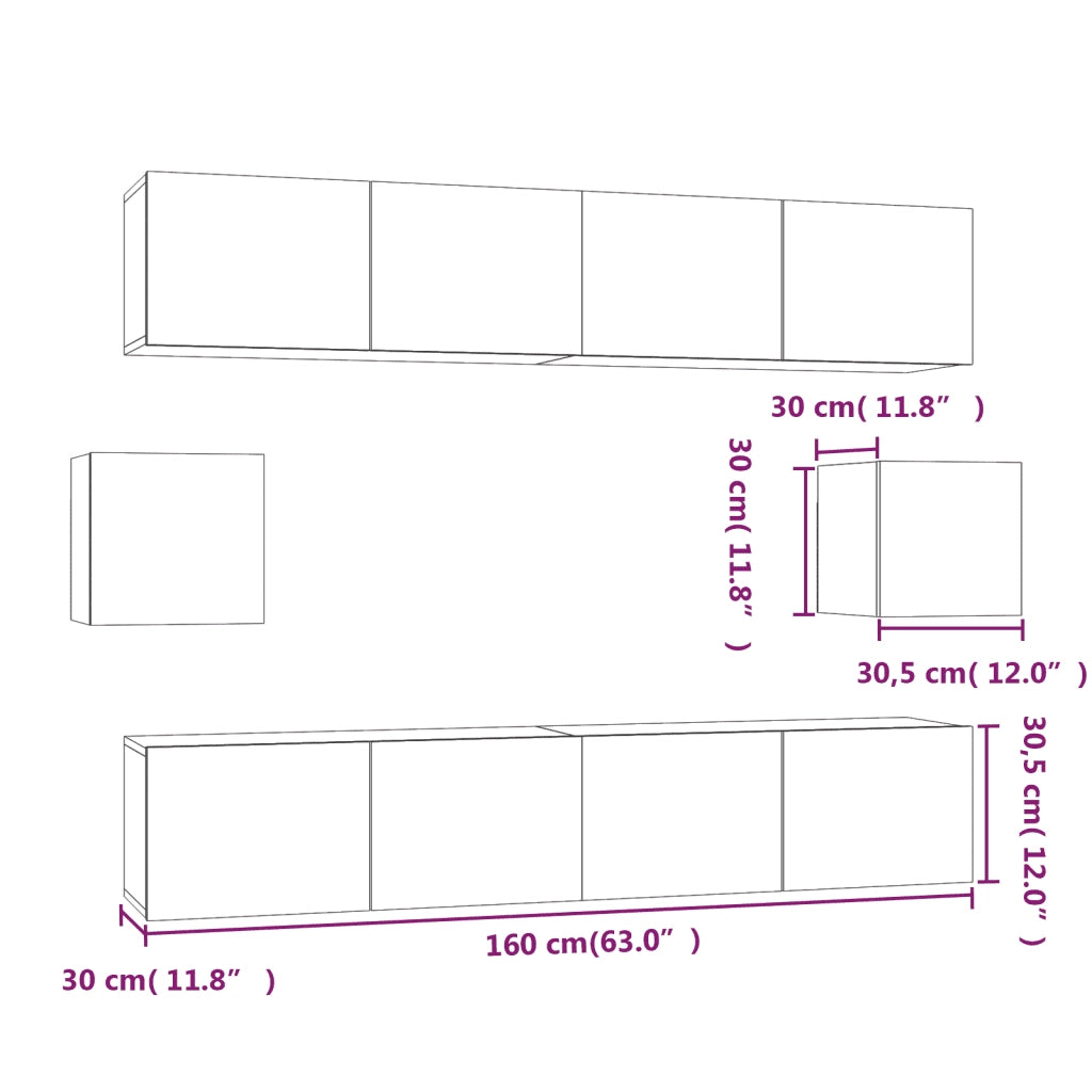 Set di Mobili Porta TV 6 pz Rovere Fumo in Legno Multistrato 3114363