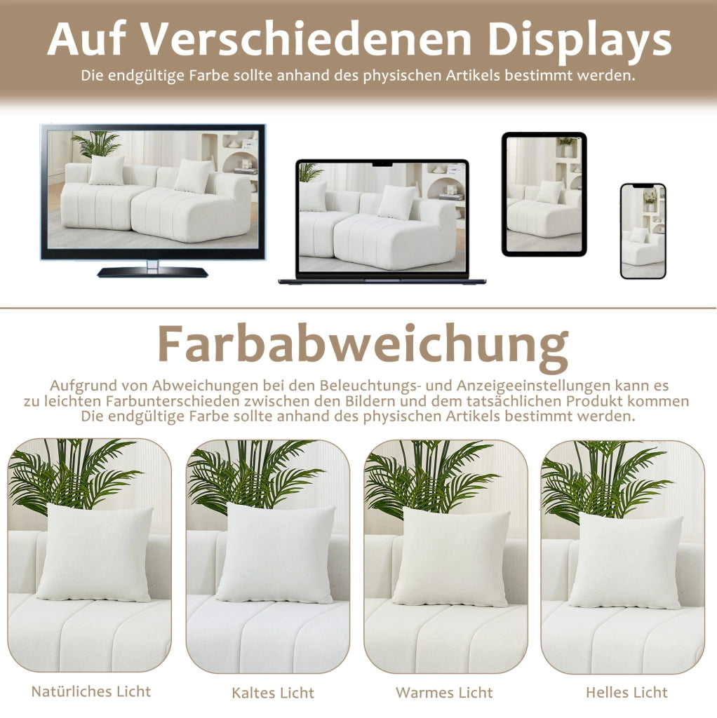 DIVANO Modulare Curvo in Chenille Beige con 2 Cuscini