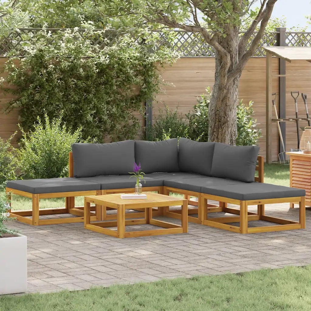Set Divani Giardino 6 pz con Cuscini Legno Massello di Acacia 45913