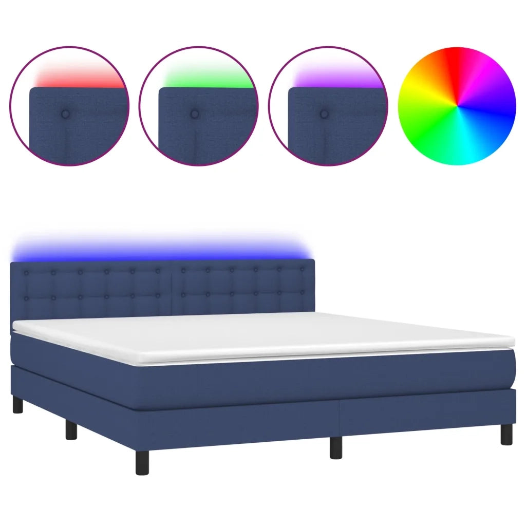 Letto a Molle con Materasso e LED Blu 180x200 cm in Tessuto 3133499