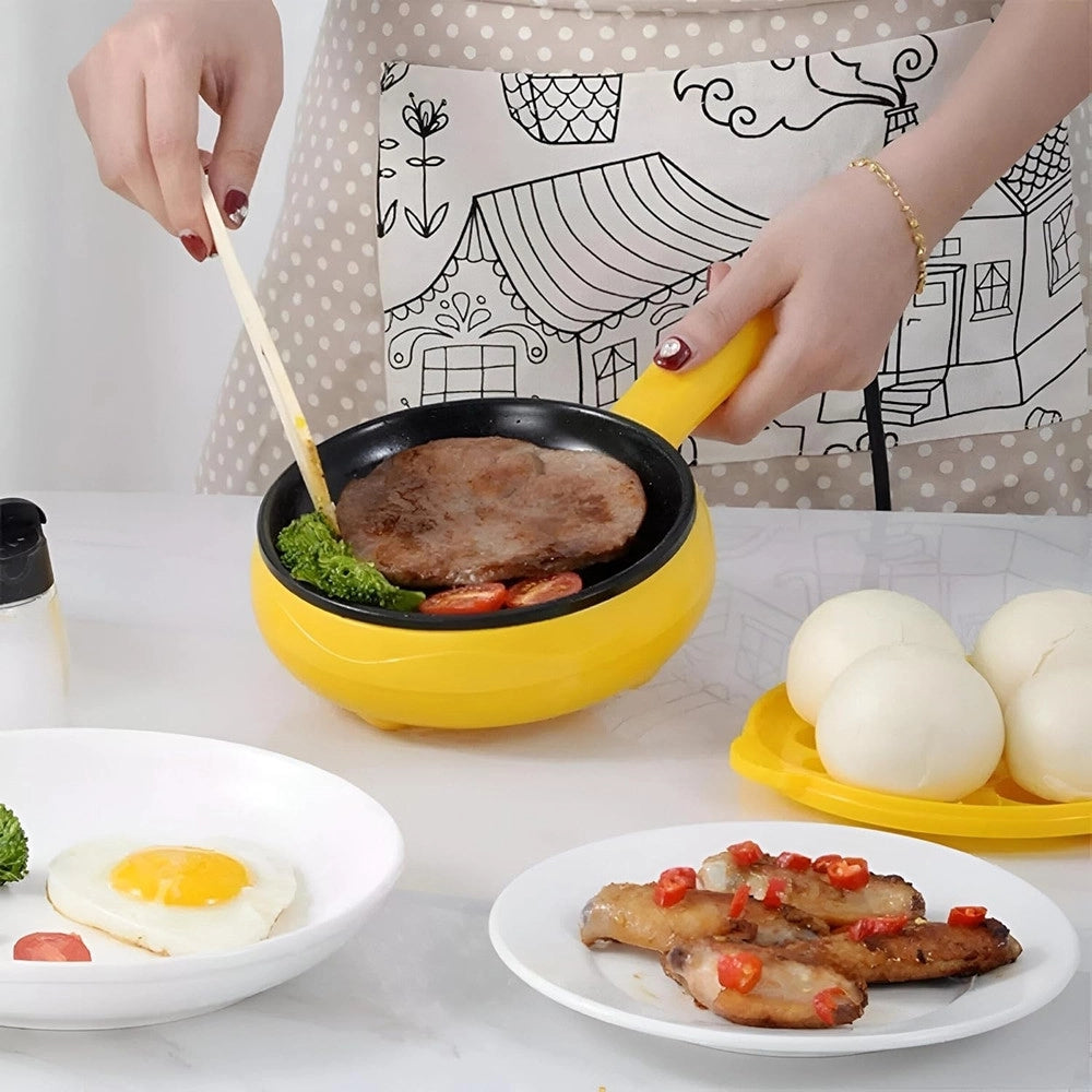 Trade Shop - Mini Padella Antiaderente Elettrica Cuociuova Multifunzionale 3 In 1 Per Uova Sode Verdure -