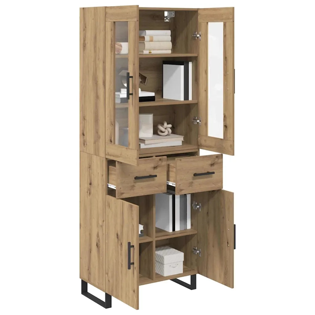 Credenza 2 pz | Madia | Buffet da pranzo | Armadio da pranzo Rovere artigianale Legno Stratificato e Vetro