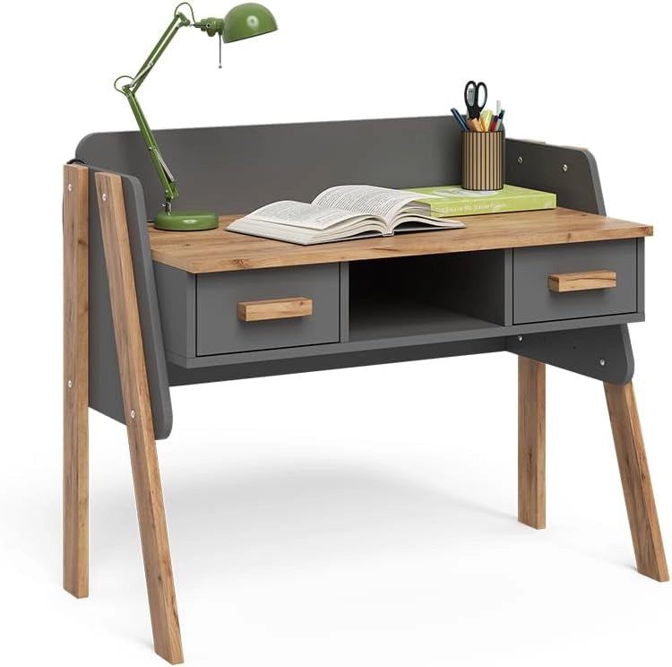 Scrivania Malia, Grigio/Artisan, 97 x 51 cm con 2 cassetti, regolabile in altezza per una configurazione flessibile della postazione di lavoro