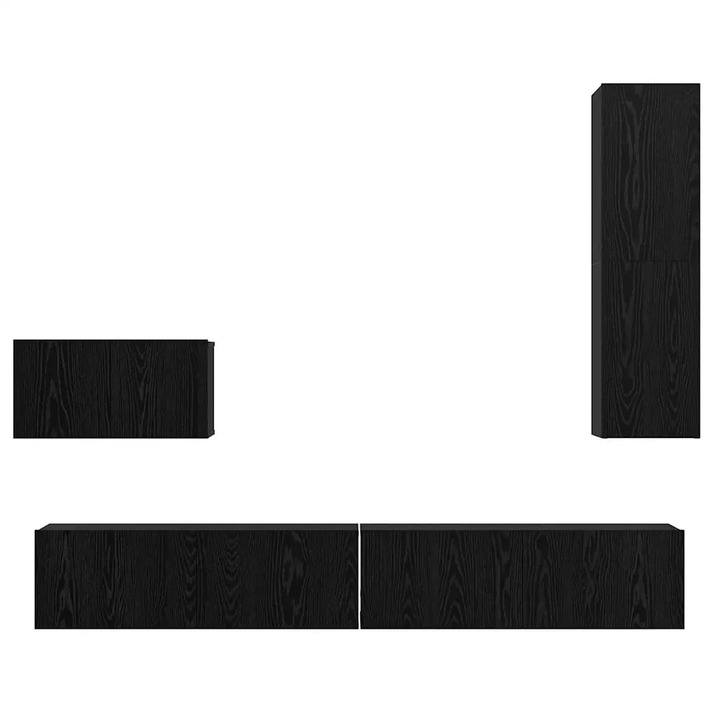 Mobile TV da Parete 4 pz-Set di 4 Mobile TV a Muro-Credenza TV Rovere Nero Legno multistrato 184935