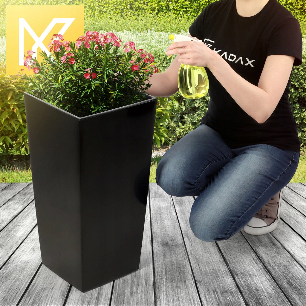 Set di 3 vasi da fiori KADAX, vasi da giardino + inserti, alti e grandi, neri, 37+47+57 cm