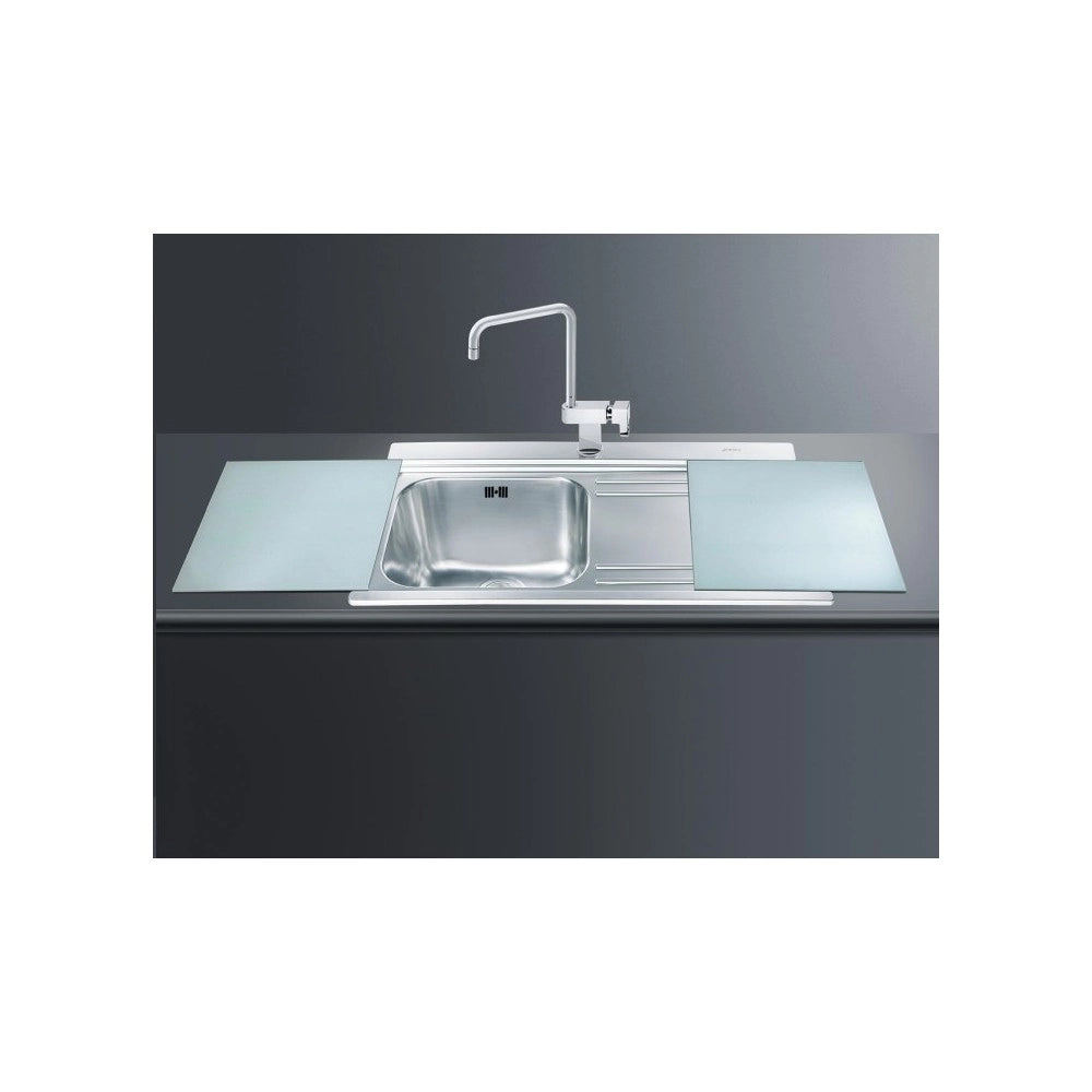 Lavello incasso 1 vasca e gocciolatoio destro con taglieri in vetro Smeg LI91SGD inox
