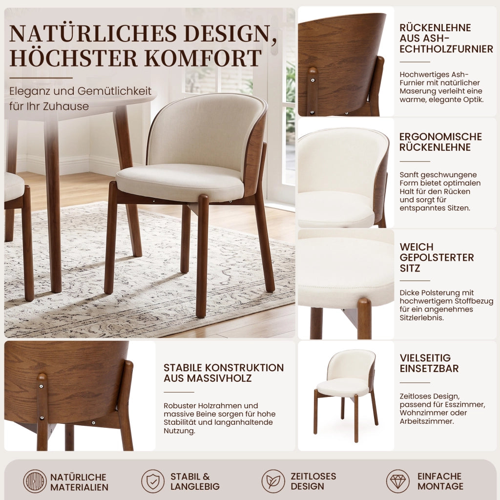 SEDIA da pranzo con schienale avvolgente, set 4 pezzi, legno massello, colore noce