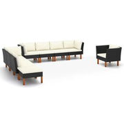 Set Divani da Giardino 9pz Polyrattan Legno di Eucalipto Nero cod mxl 39335