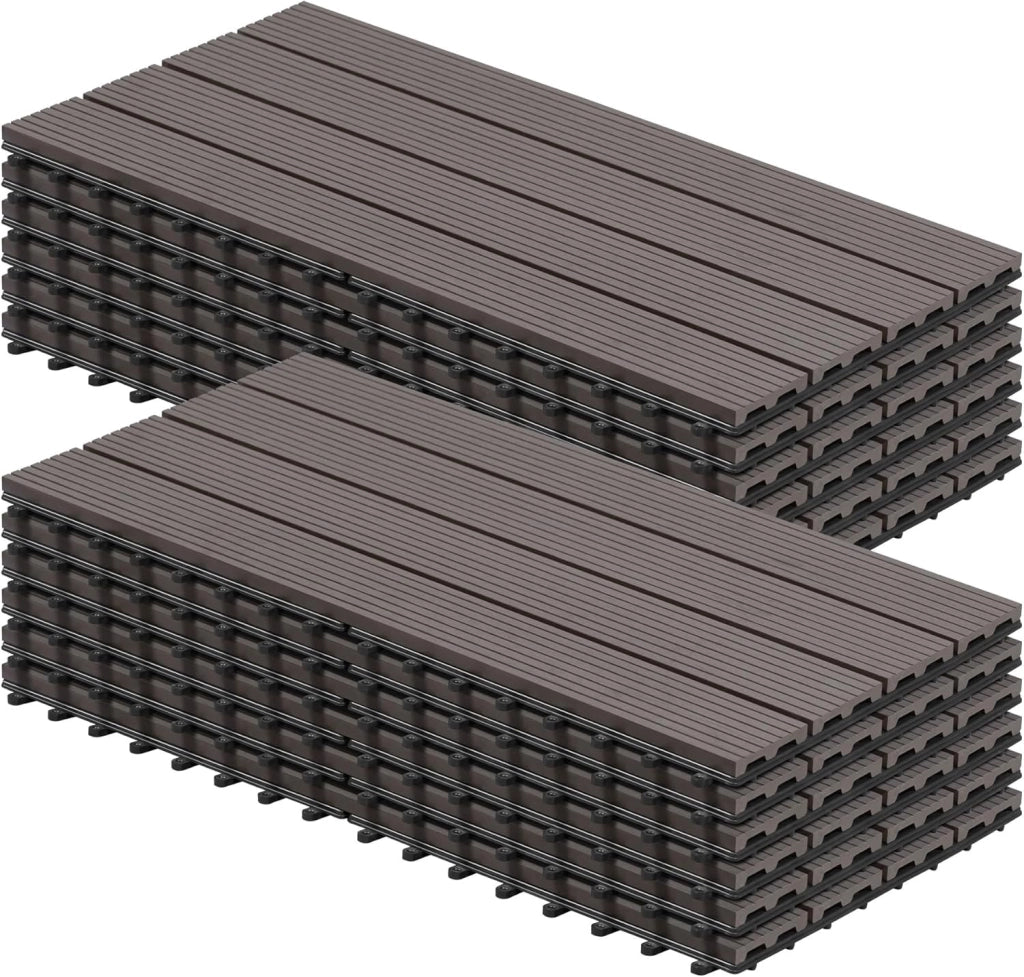 GTF005co-2 Piastrelle per Pavimenti da Esterno Mattonelle Pavimentazione ad Incastro Click-Deck in Legno Composito, con 12 Pannelli da 30x60 cm Caffè