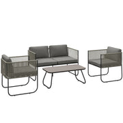 Set Lounge Polyrattan Esterno con Divano, Poltrona, Tavolino e Cuscini ¨C zephmum ¨C Marrone + Grigio Scuro 116x60x69 cm