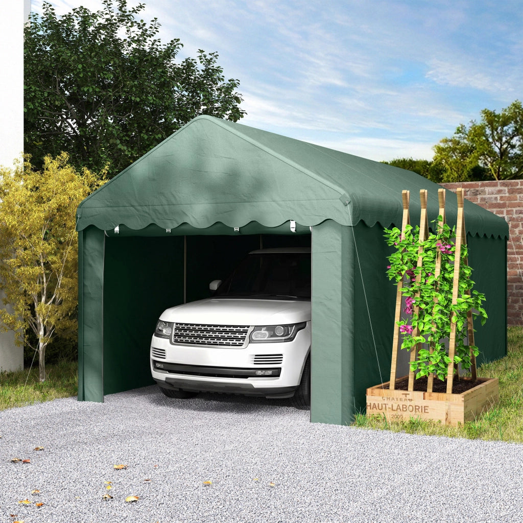Carport portatile 3x6 m ¨C zephmum ¨C tetto in polyester, 2 ingressi, verde scuro