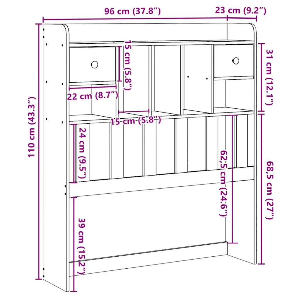 Testiera con Ripiani 90 cm in Legno Massello di Pino