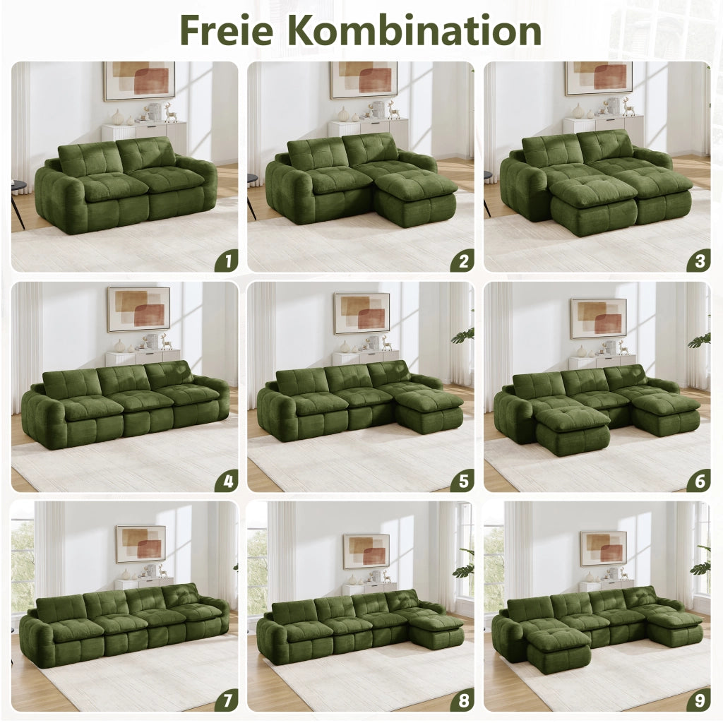 Divano modulare a 2 posti con seduta profonda e comfort ergonomico in chenille verde per interni 194 × 97 × 68 cm
