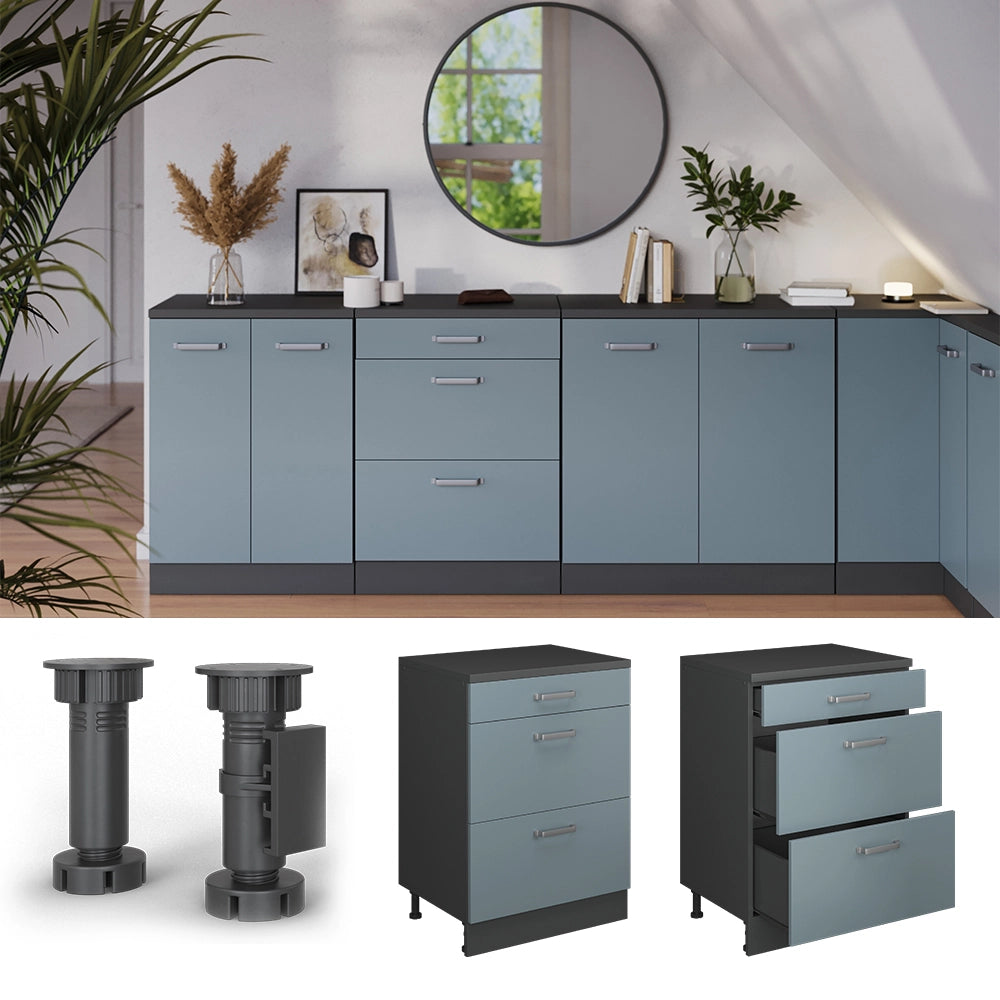 Mobile per mansarda Rion Grigio-blu/Antracite 60 x 83.8 cm senza inclinazione con 3 cassetti Vicco