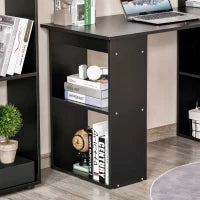 Scrivania PC in Legno con 6 Ripiani Portaoggetti Laterali, 120x55x120 cm, Nero