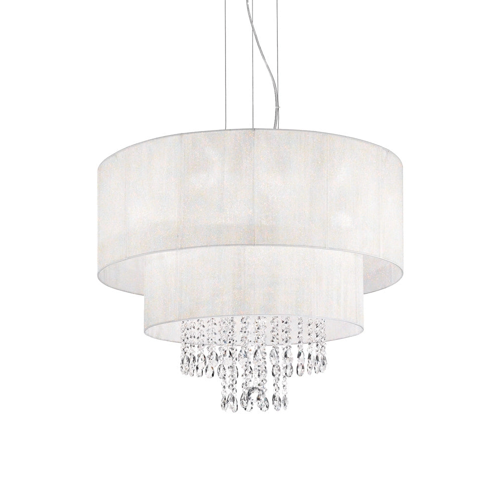 Lampadario Classico Opera Vetro,Tessuto,Cristalloistallo Bianco 6 Luci E27