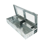 Trappola per topi professionale in metallo zincato, dimensioni 36,3x16,1x6,1 cm.