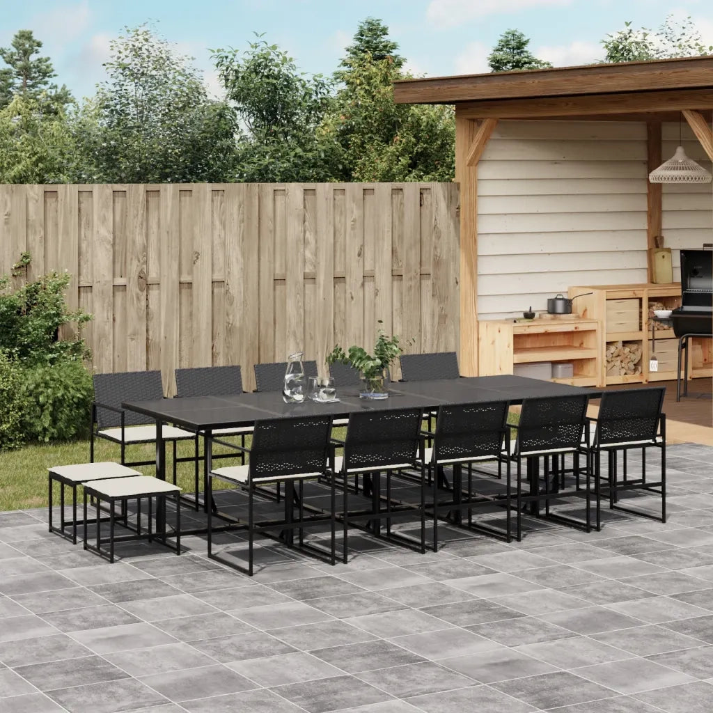 vidaXL Set da Pranzo da Giardino 15 pz con Cuscini Nero in Polyrattan