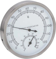 Termometro Sauna 2-in-1 - Idrometro - Acciaio Inossidabile - Portata Termica 10-120 °C - Portata Umidità 0-100% - Dimensioni 12,5 x 12,5 cm