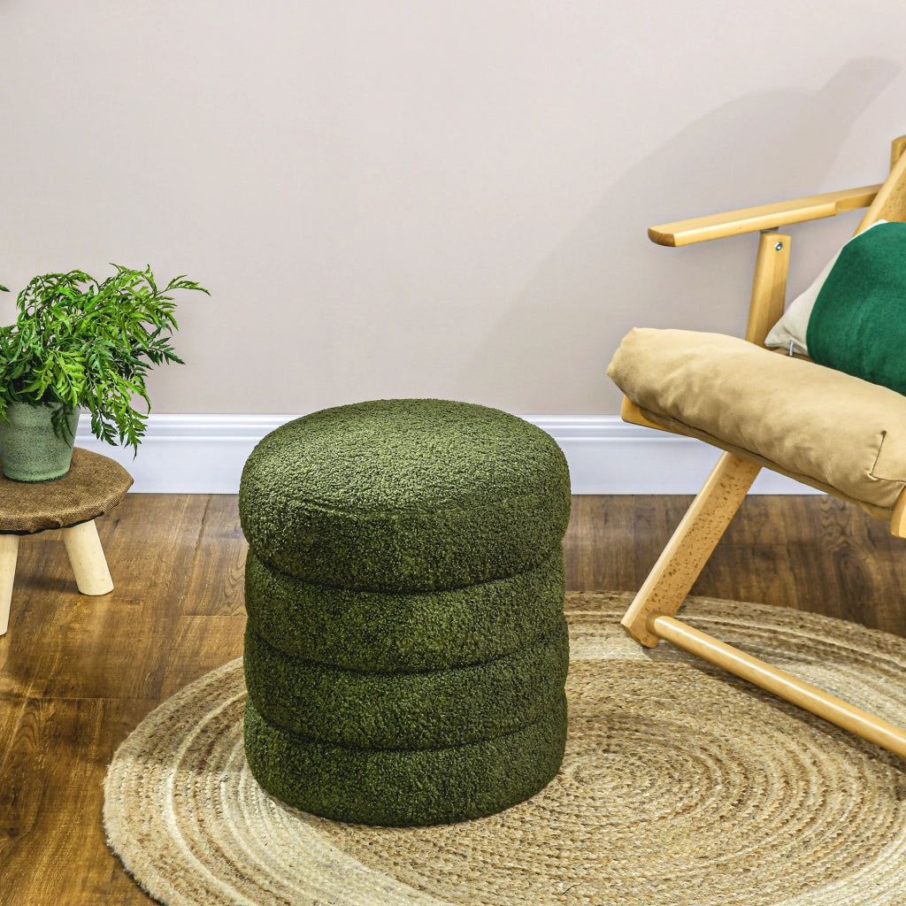 Pouf rotondo ¨C zephmum ¨C verde, in tessuto peluche, 40x45 cm