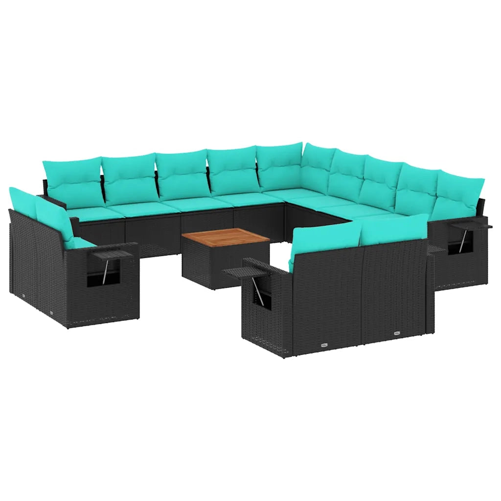 Set Divani da Giardino 14 pz con Cuscini Nero in Polyrattan 3224839