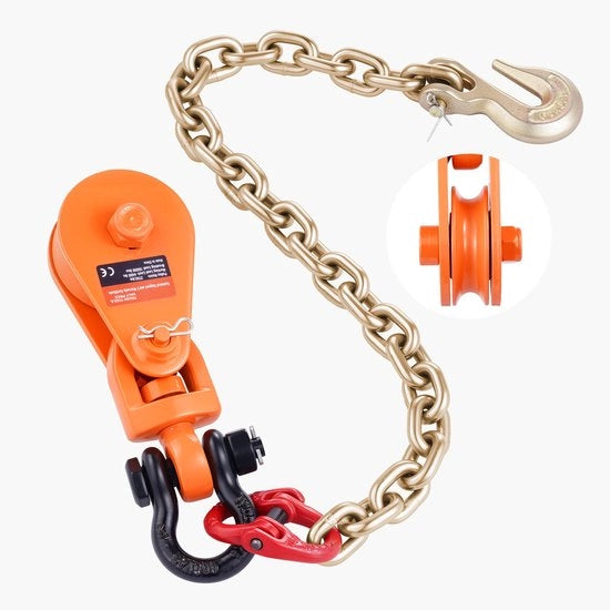 Katrol a 2 tonnellate con catena G80 e disco da 3 pollici, chiusura a rotella per cavo in acciaio da 3/8 pollice, katrol per gru, rollback e carrello a gru