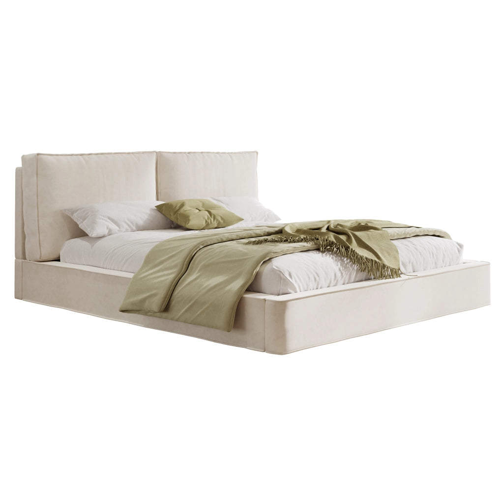 Letto matrimoniale imbottito 160x200 cm in chenille beige con rete a doghe