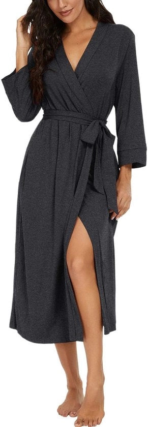 Kimono da notte per donne con collo V, abbigliamento da viaggio, vestaglia da bagno, saunaggio, abbigliamento da camera da letto, (grigio scuro, L)
