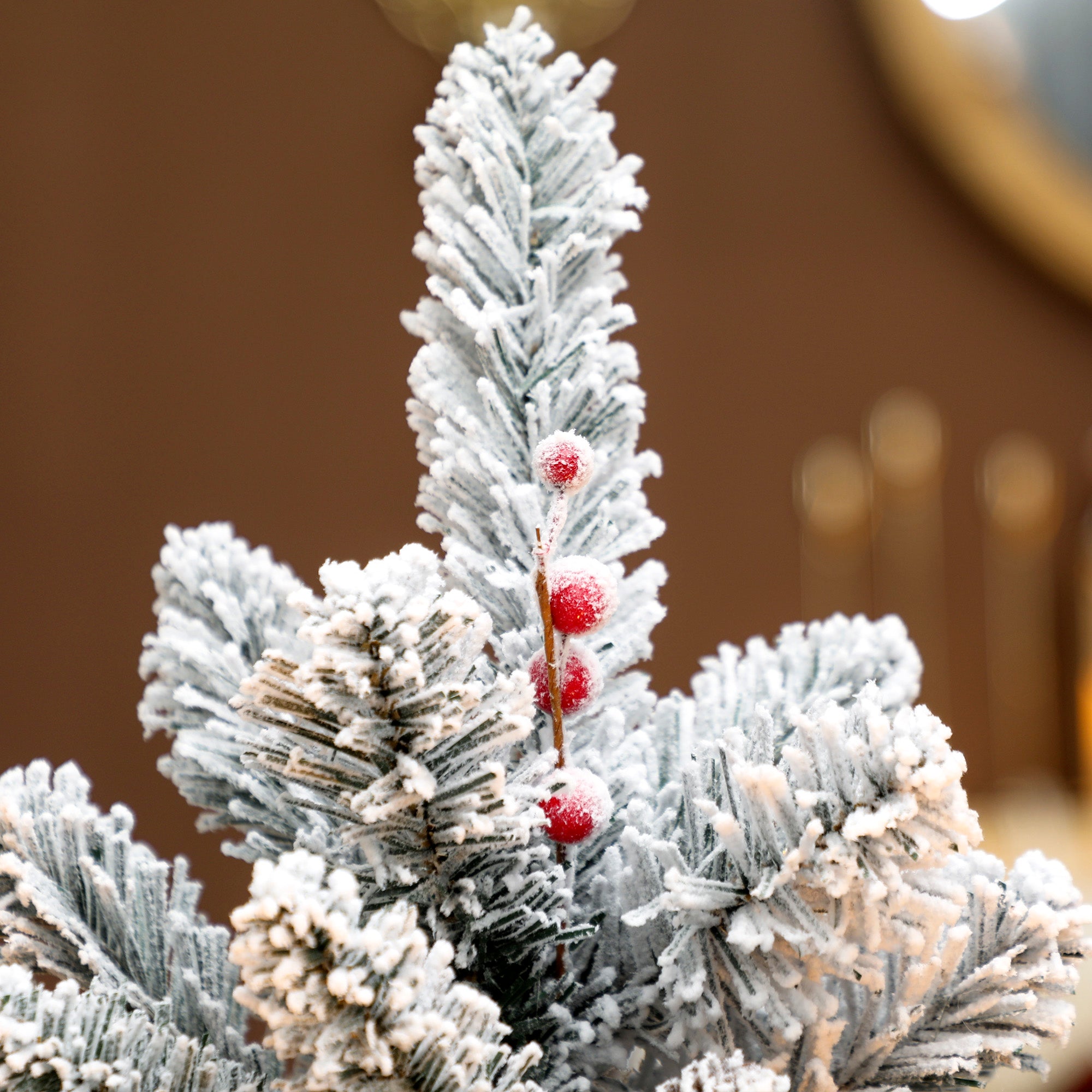 Albero di Natale Mini Innevato 60 cm con Pigne e Bacche Rosse per Interni