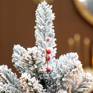 Albero di Natale Mini Innevato 60 cm con Pigne e Bacche Rosse per Interni