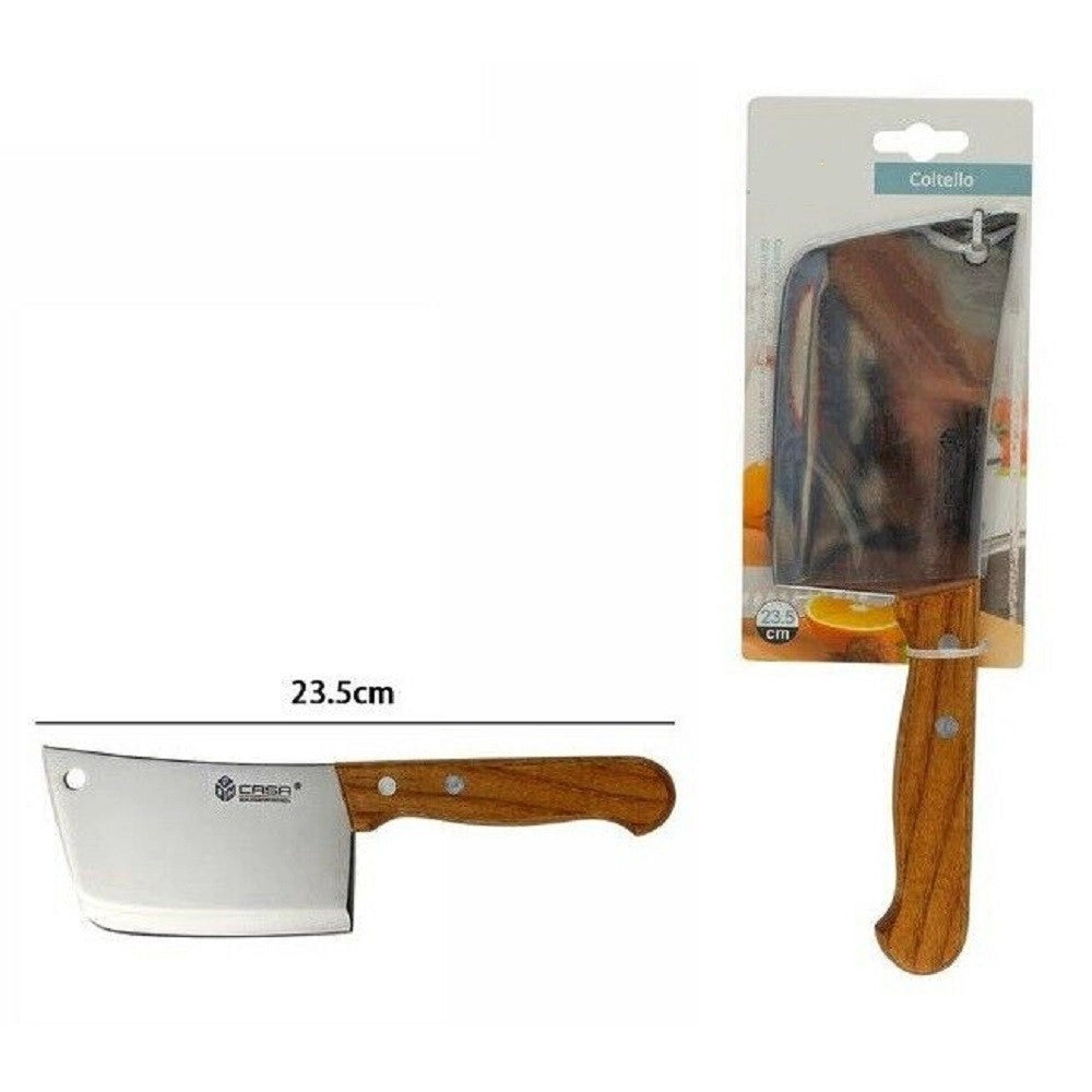 Trade Shop - Mannaia Da Macellaio Coltello Per Carne Cucina Acciaio Manico Legno 23,5cm -