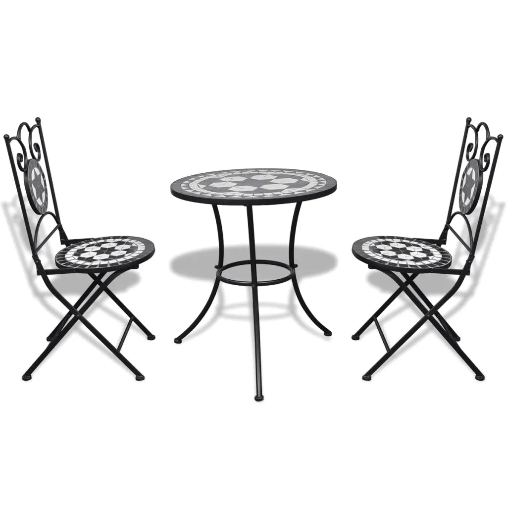 Set da Bistrot 3 pz | Set Salotto da Giardino in Piastrelle di Ceramica Nero e Bianco