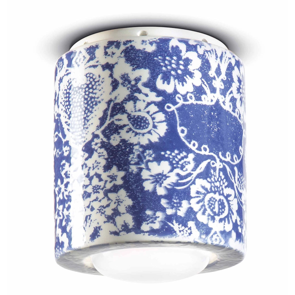Plafoniera Piccola Vintage Decò Pi Ceramica Ming Blu 1 Luce E27