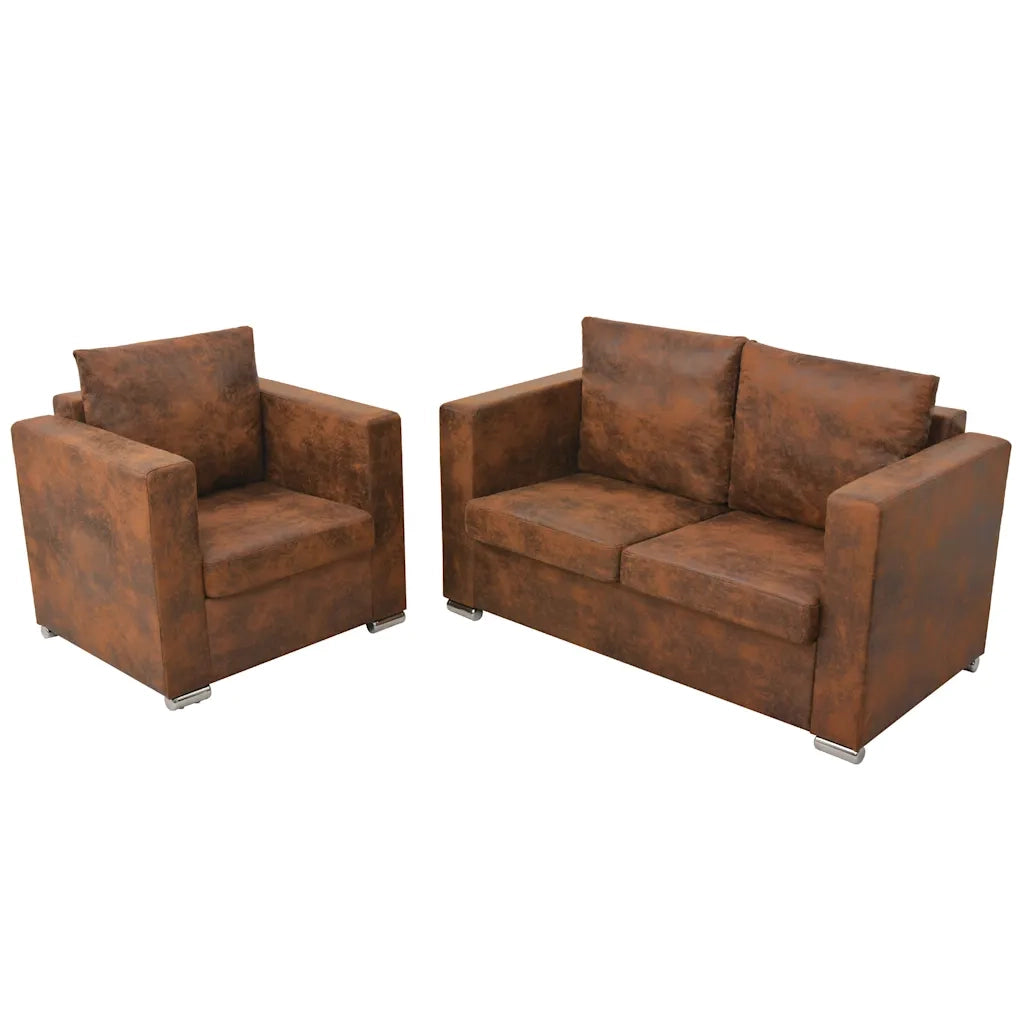 Divani Set 2 pz in Pelle Scamosciata Artificiale cod mxl 24636