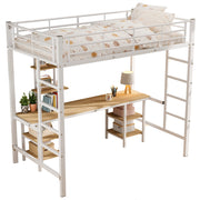 LETTO a castello con tavolo e ripiani 90x200 cm bianco