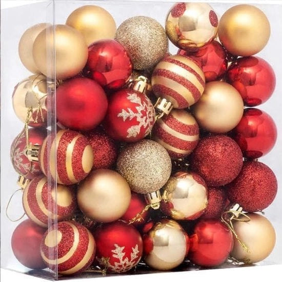 Set di palline di Natale - Palline di Natale - decorazione di Natale - palline di Natale plastiche - decorazione di albero di Natale - Decorazione classica dell'albero di Natale in Rosso e Oro - per dentro e fuori - 4 cm