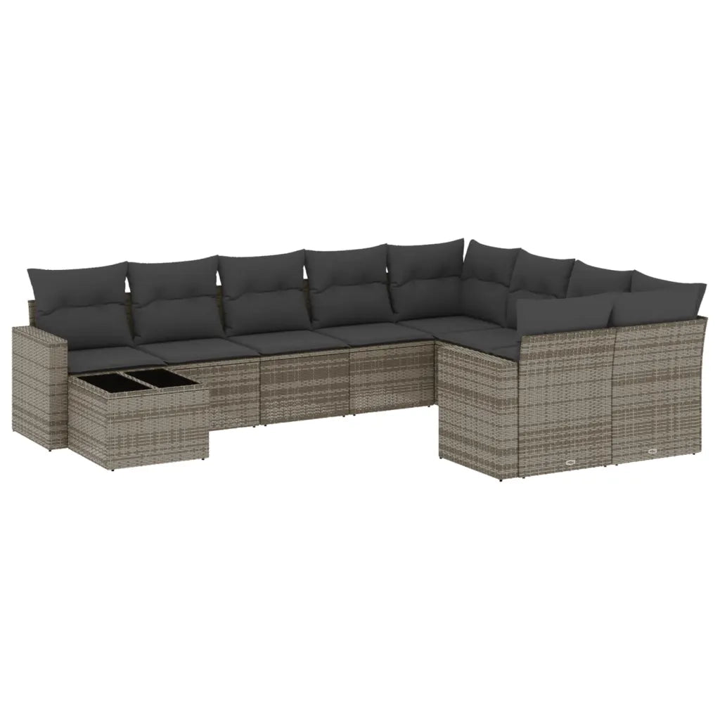 Set Divano da Giardino 10 pz con Cuscini Grigio in Polyrattan 3251797