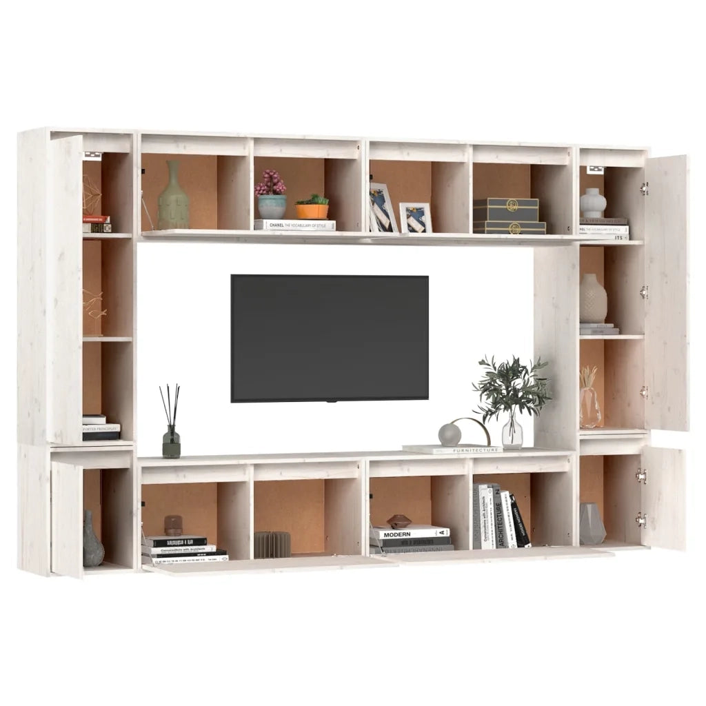 Mobili TV 8 pz Bianchi in Legno Massello di Pino 3100195