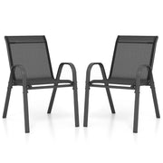 Set di 2 sedie da patio impilabili in metallo con braccioli, Sedie da pranzo in tessuto traspirante Nero-Sedie da esterno