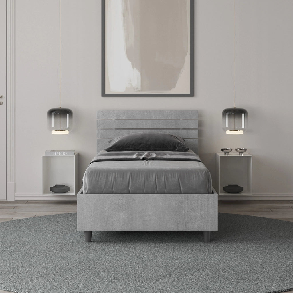 BS COM Letto singolo senza rete 80x190 testata dritta con doghe cemento