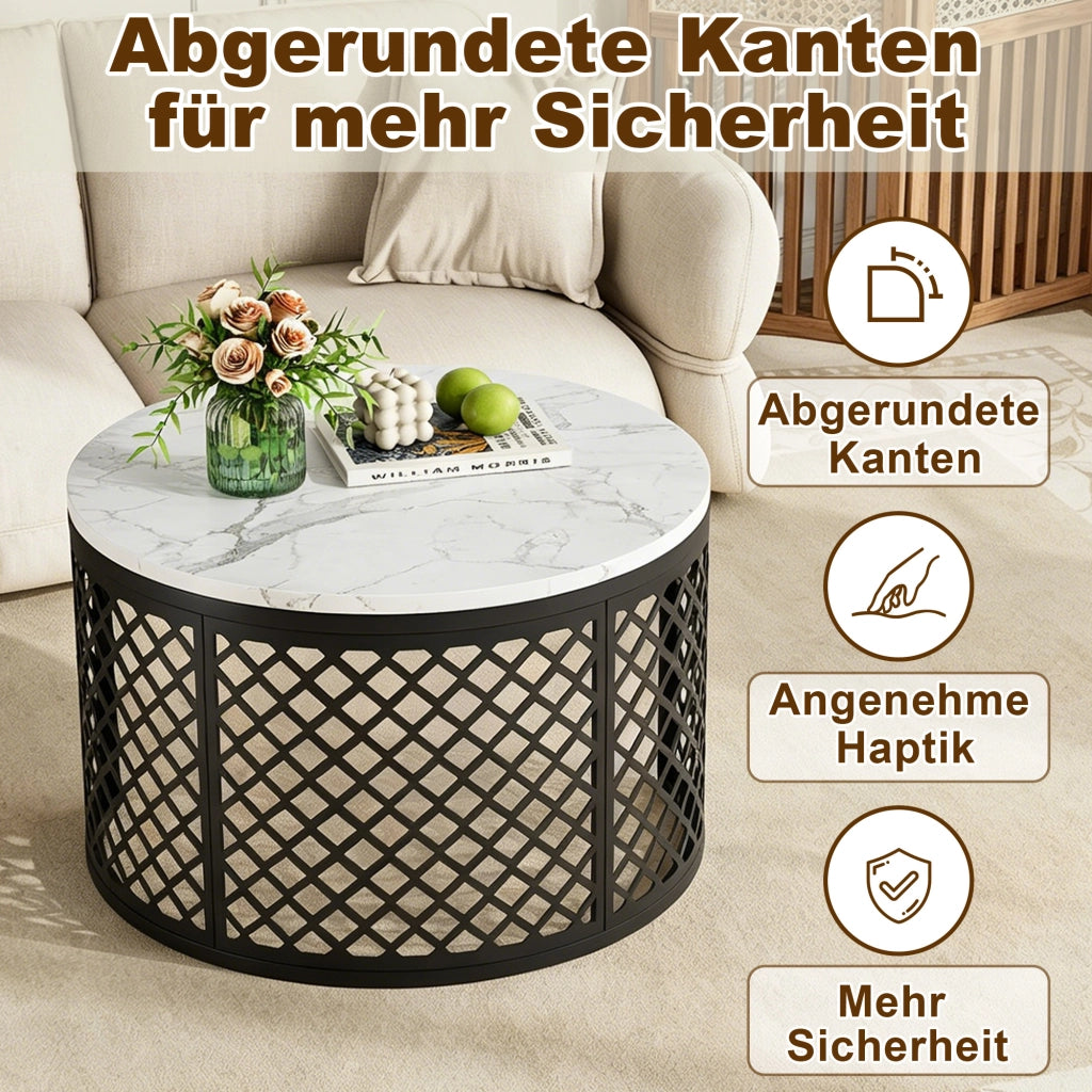 TAVOLINI DA CAFFÈ Set 2 Pezzi Rotondi 70x70x45 cm Bianco in MDF e Metallo